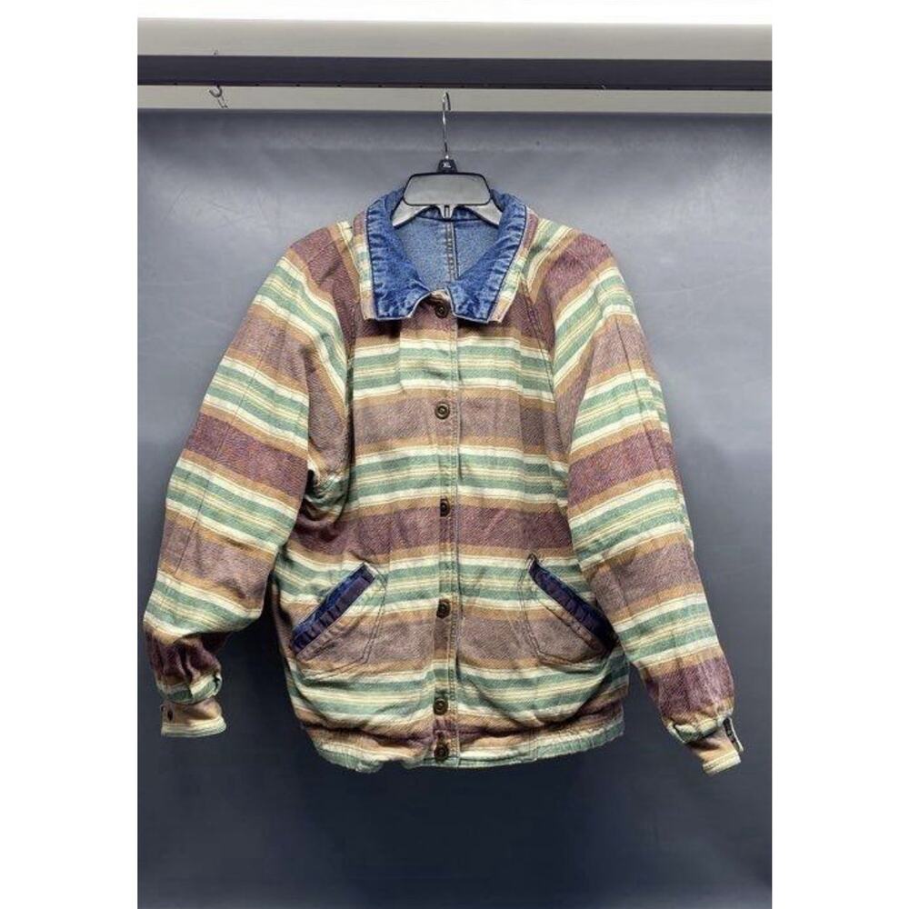 VNT 90s CURRENT SEEN MENS 80'S REVERSIBLE DENIM Canvas JACKET Med Button Up 46w